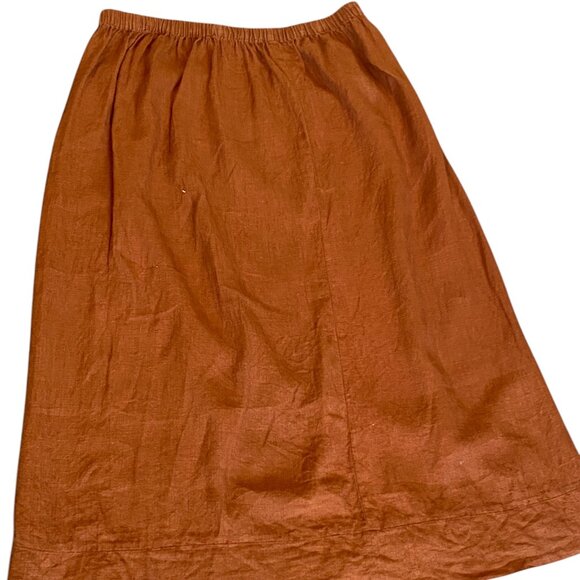 FLAX 100% Linen Midi Skirt Sz 3G/Generous Earthy Rust/Brown #330J - Picture 3 of 6